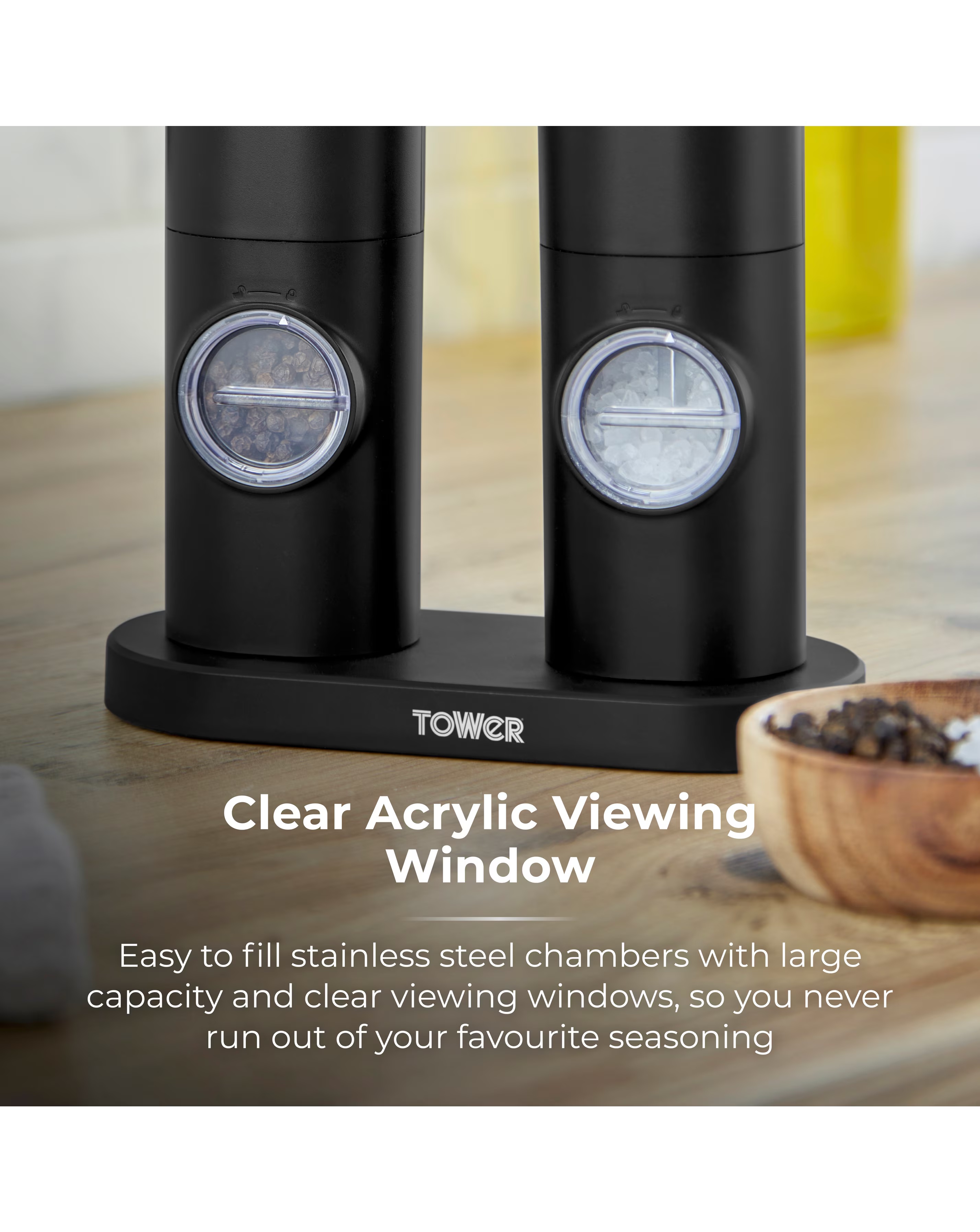 Tower Rechargeable Salt & Pepper Mill Black 2 Tower Rechargeable Salt & Pepper Mill Black