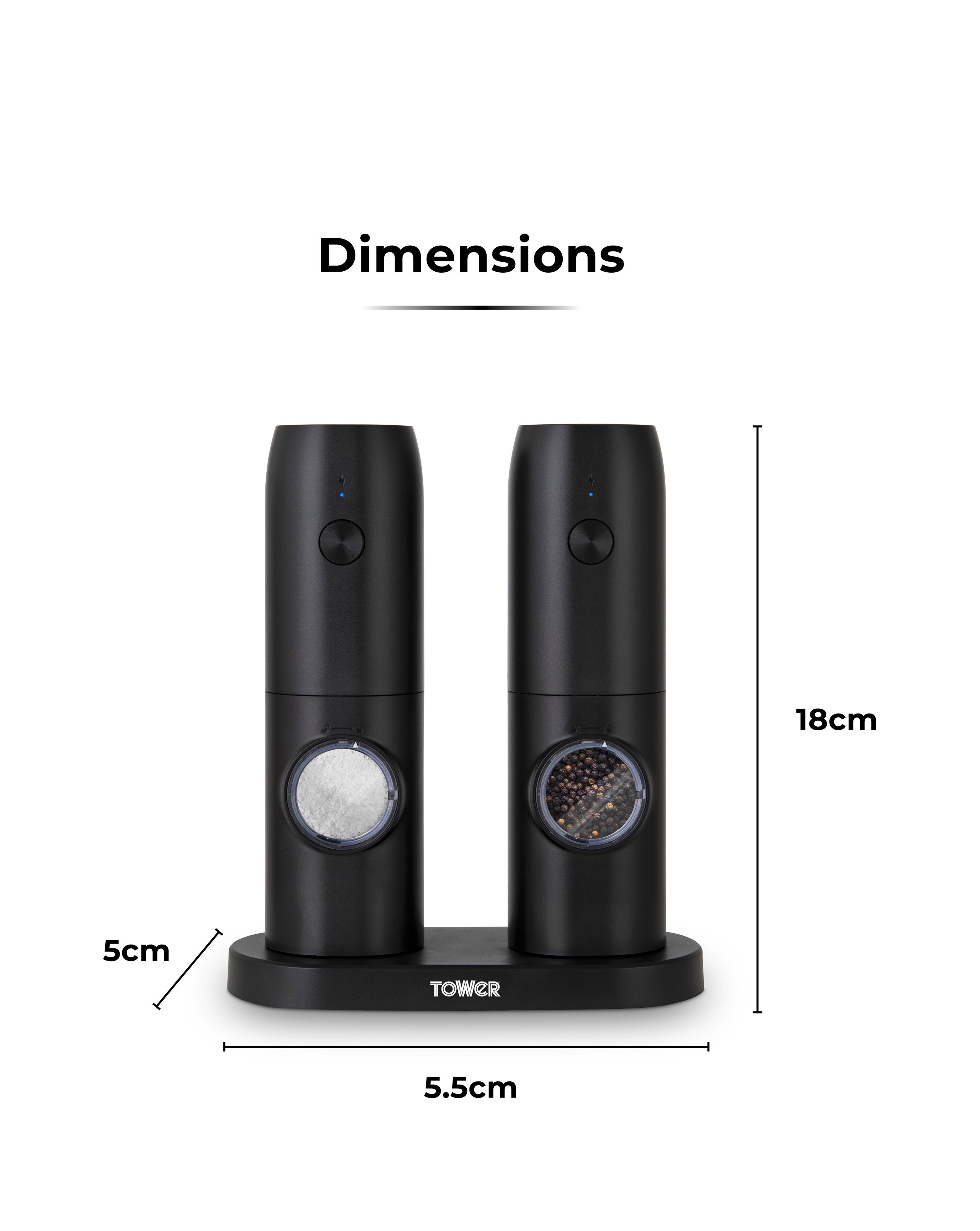 Tower Rechargeable Salt & Pepper Mill Black 6 Tower Rechargeable Salt & Pepper Mill Black