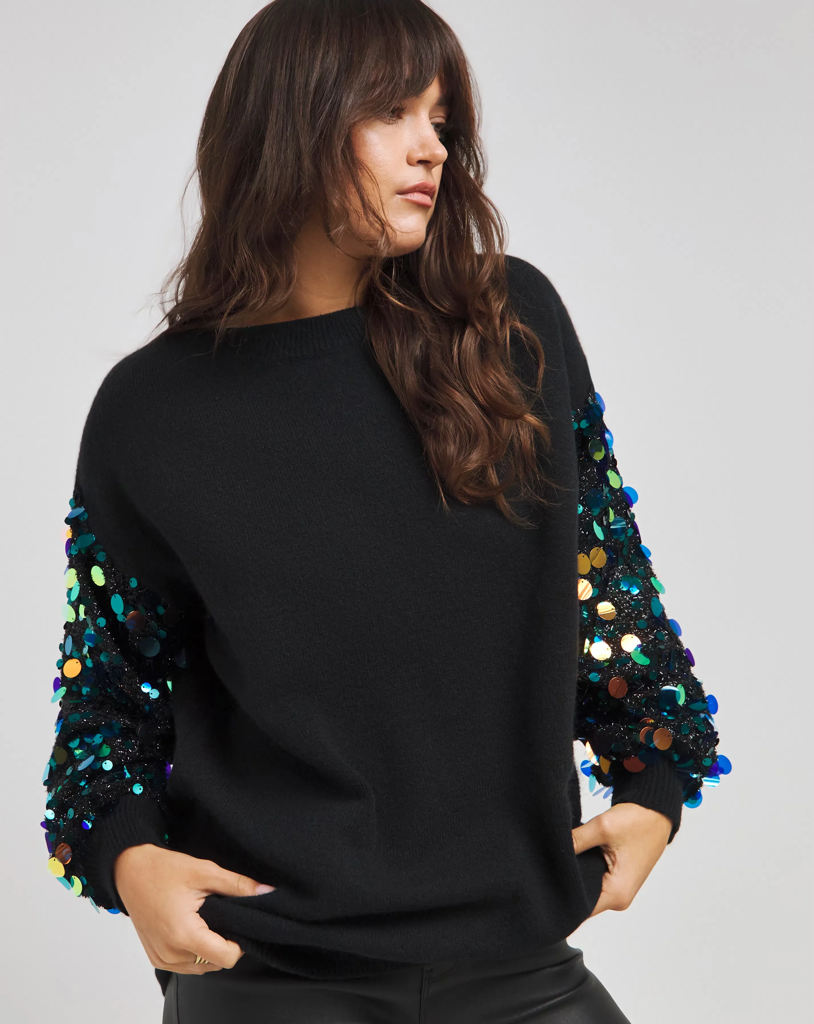 Lovedrobe Disc Sequin Sleeve Jumper 1 Lovedrobe Disc Sequin Sleeve Jumper