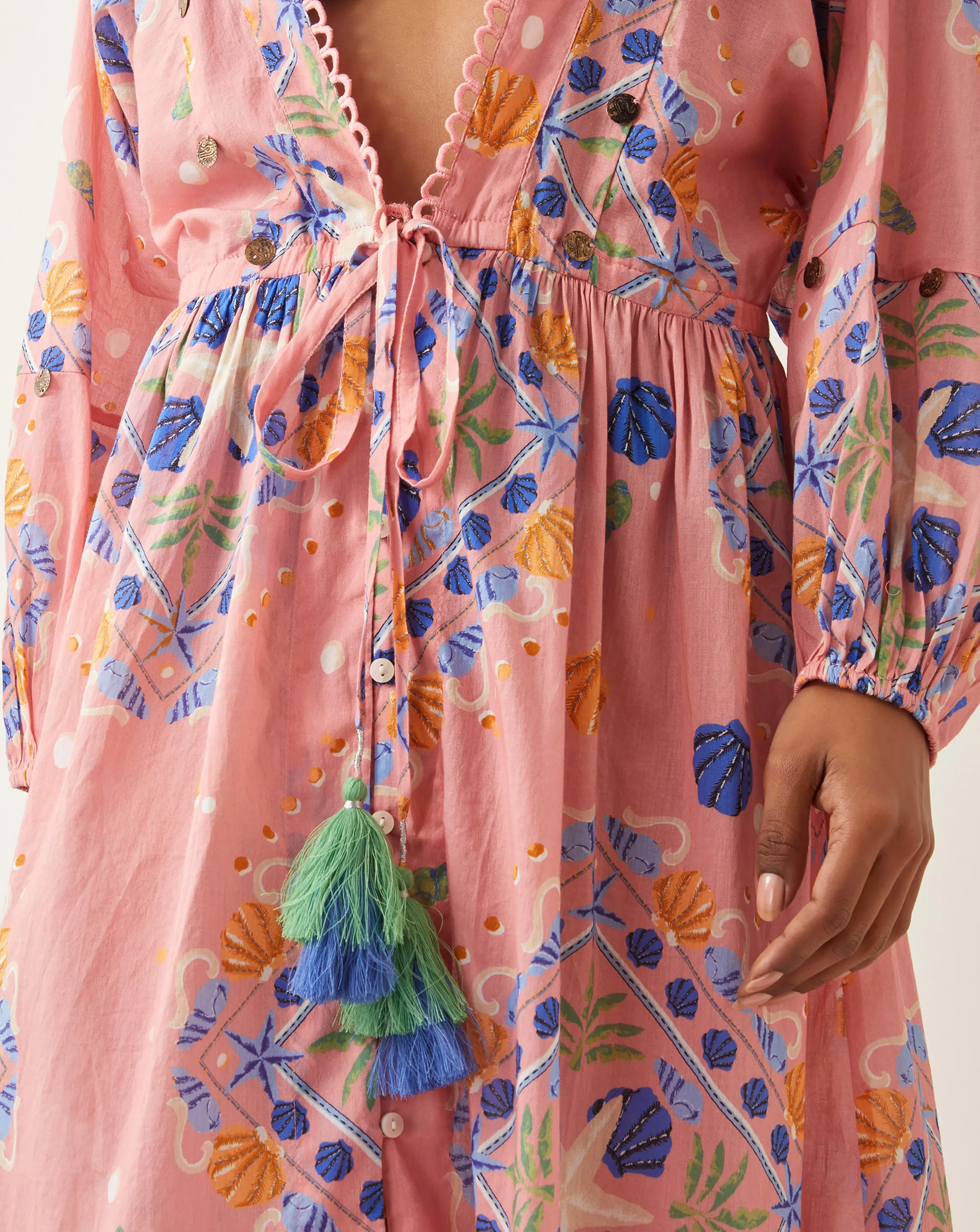 Monsoon Mabel Shell Print Cotton Kaftan Dress 2 Monsoon Mabel Shell Print Cotton Kaftan Dress