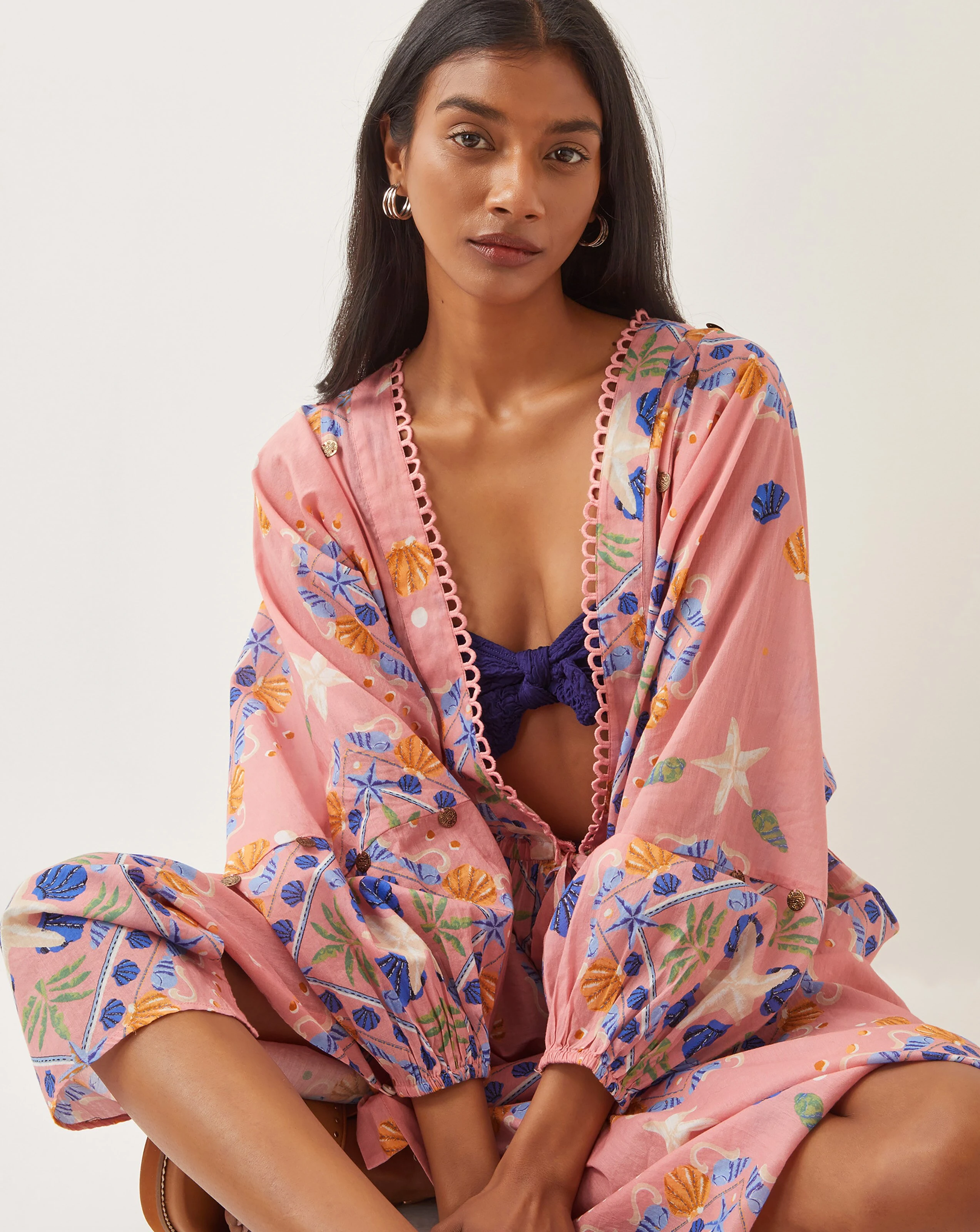 Monsoon Mabel Shell Print Cotton Kaftan Dress 4 Monsoon Mabel Shell Print Cotton Kaftan Dress