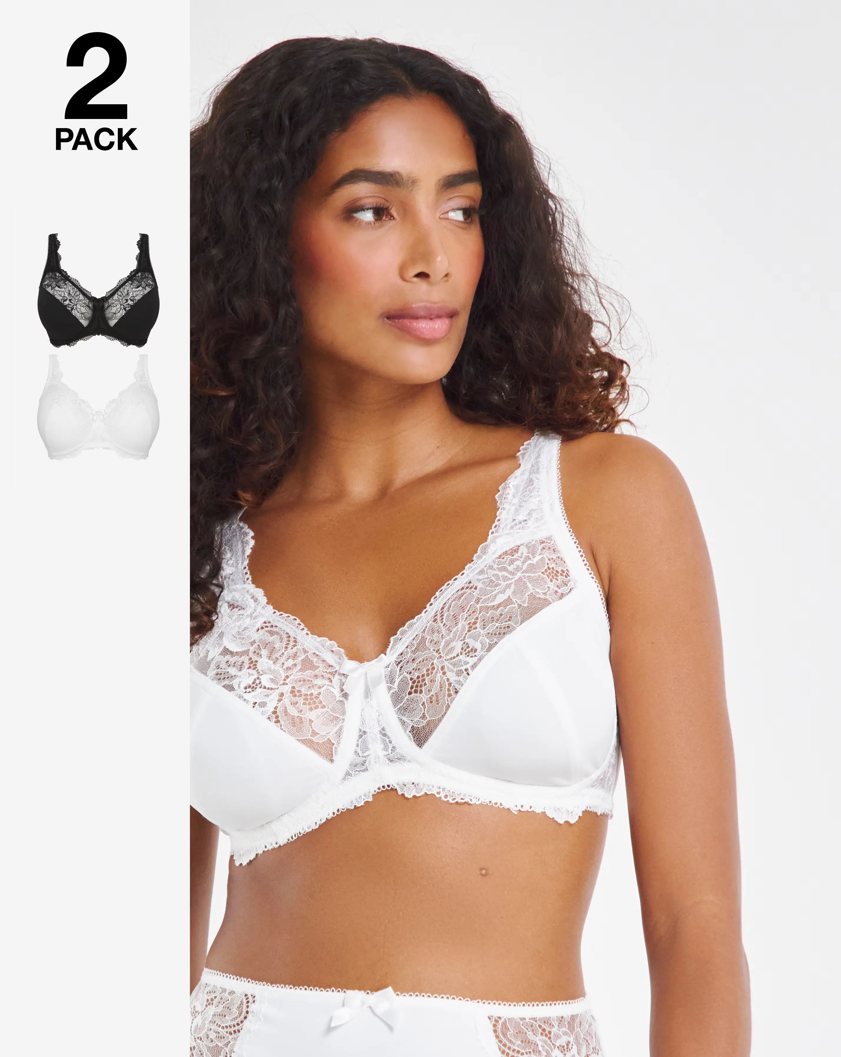 Pretty Secrets (2 Pack) Ella Lace Non Wired Full Cup Bras (B-H) Black/White 1 Pretty Secrets (2 Pack) Ella Lace Non Wired Full Cup Bras (B-H) Black/White