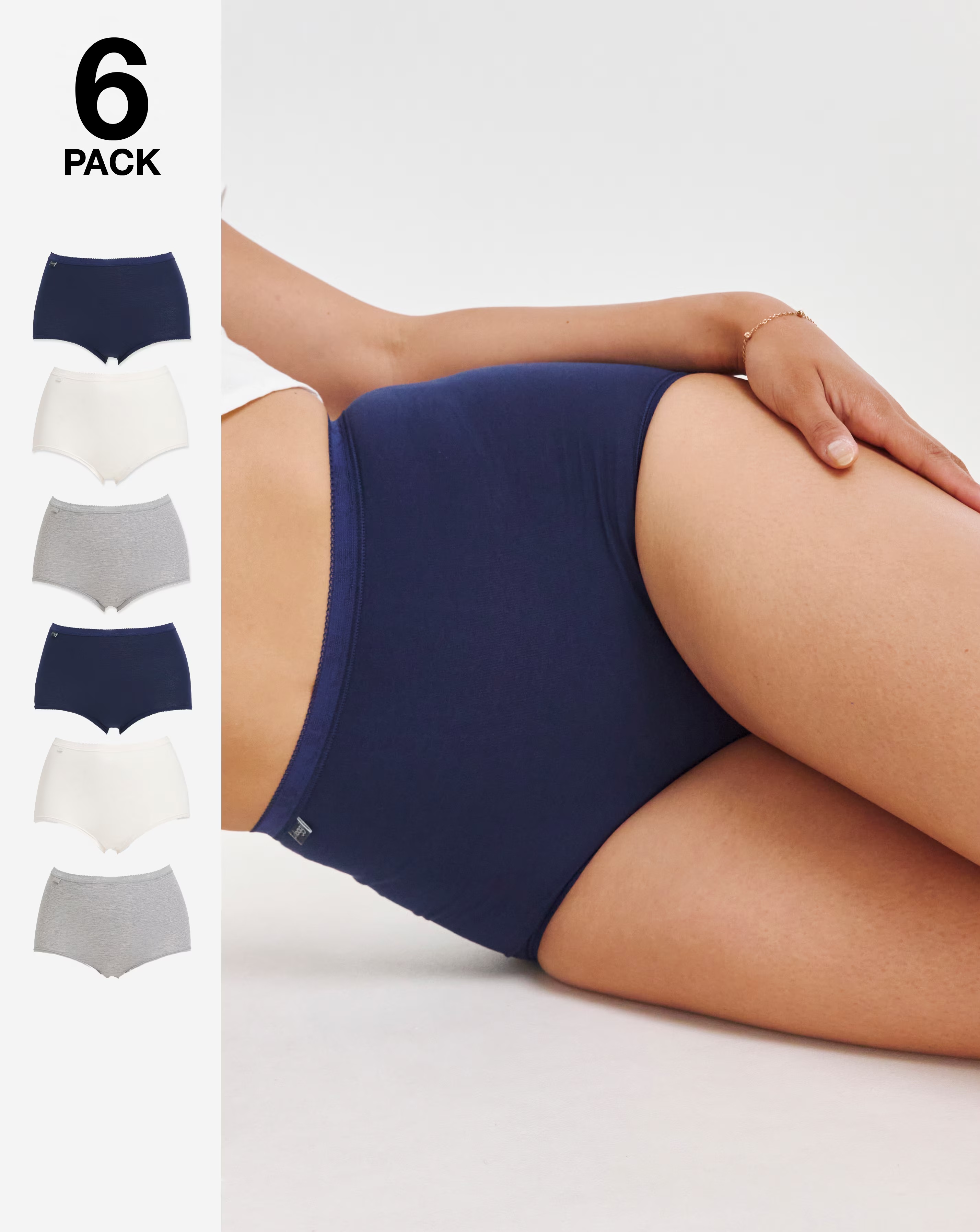 Sloggi (6 Pack) Basic Maxi Cotton Knickers Navy Mix 1 Sloggi (6 Pack) Basic Maxi Cotton Knickers Navy Mix