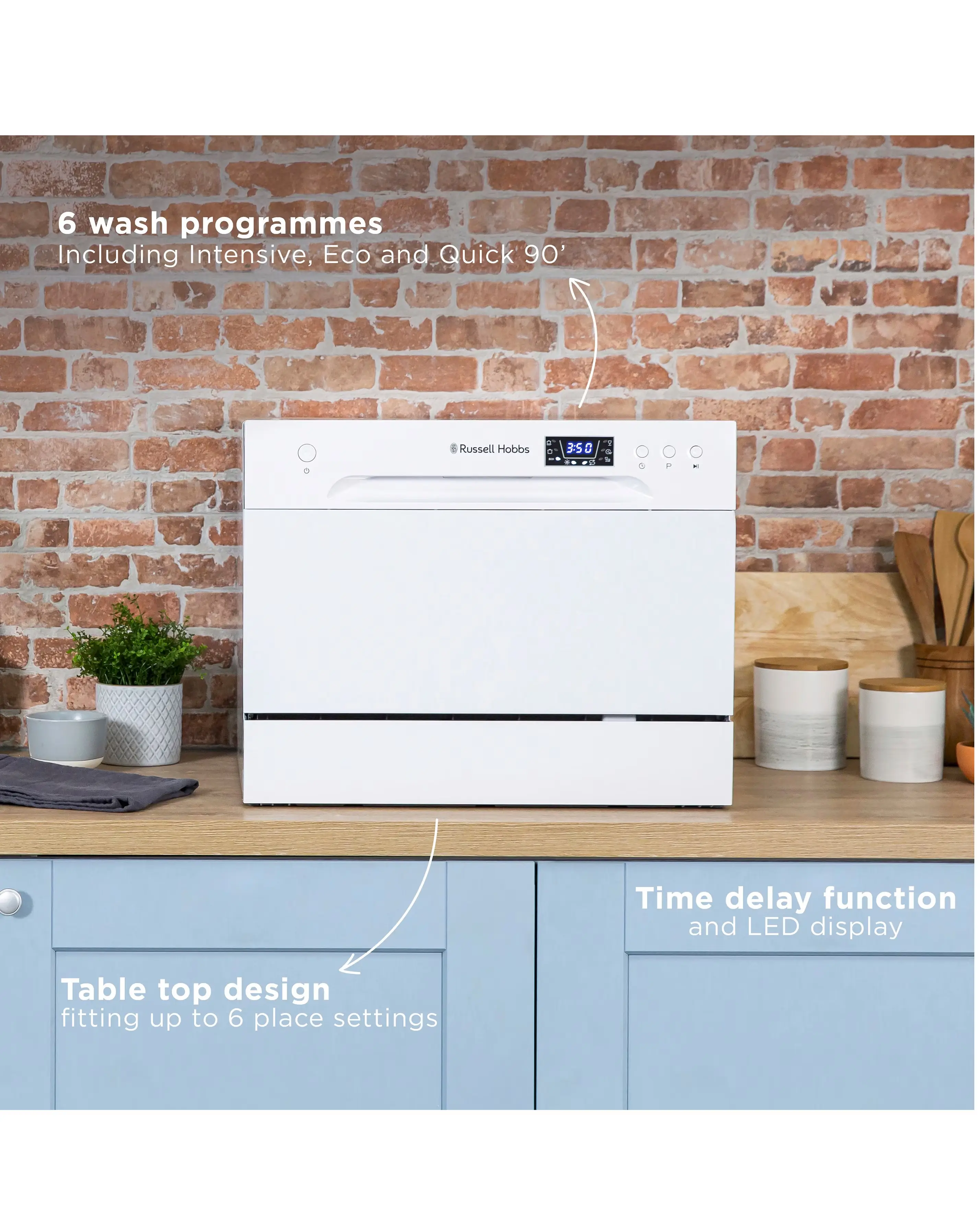 Russell Hobbs RHTTDW6W Table Top Dishwasher - White 10 Russell Hobbs RHTTDW6W Table Top Dishwasher - White